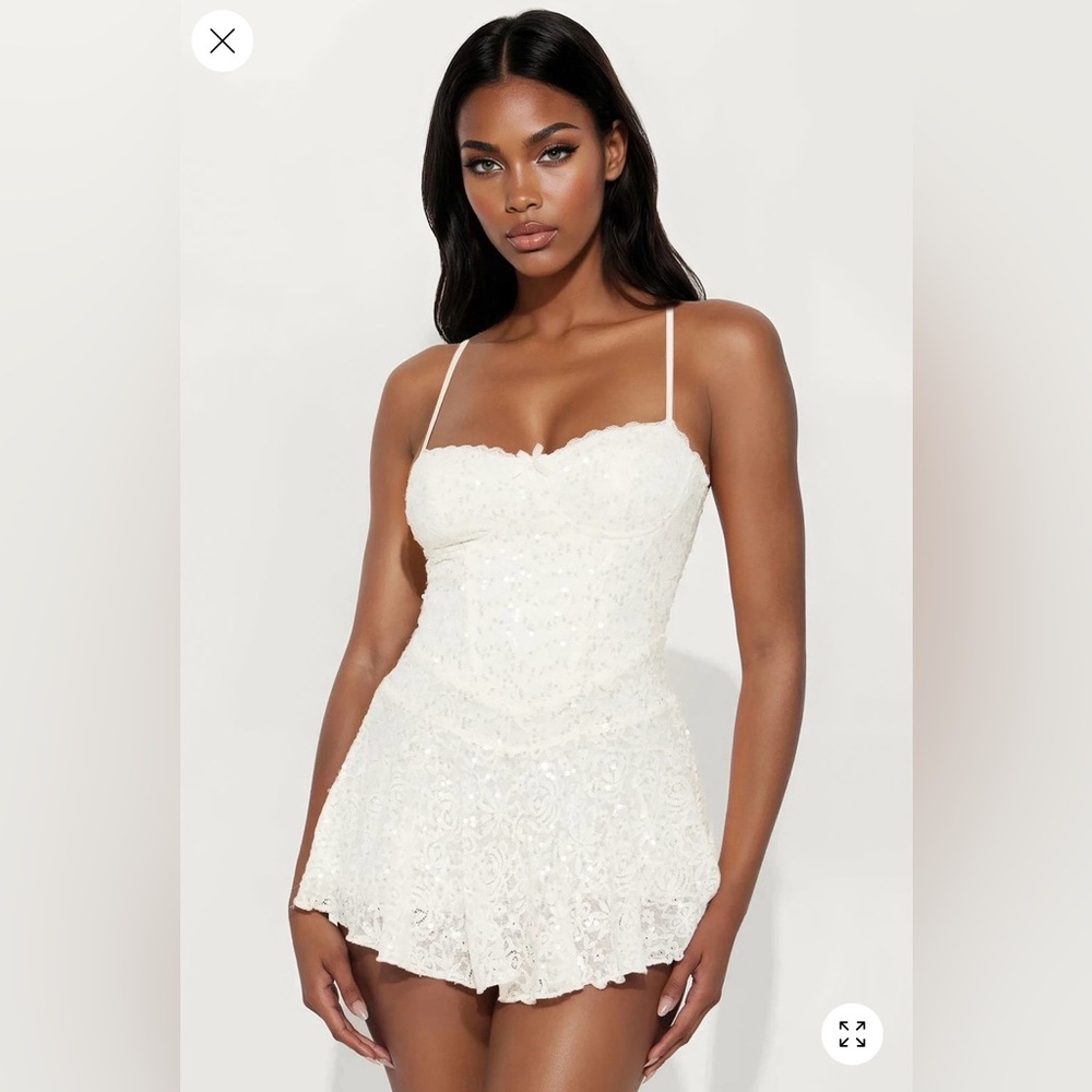 Laurie Lace Sequin Mini Dress - Ivory